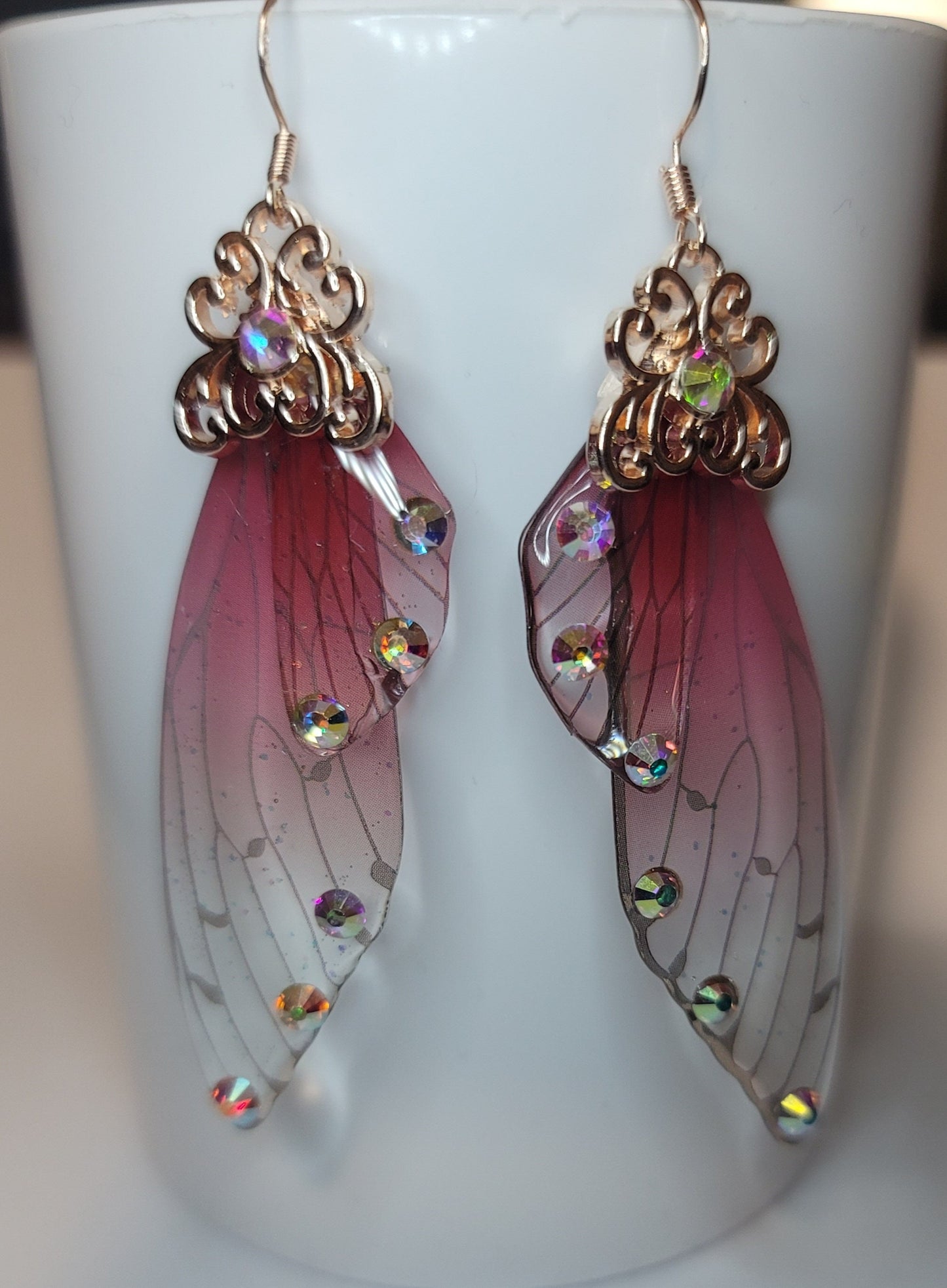 Rose gold Fairy wings clear earrings Mystical magical
