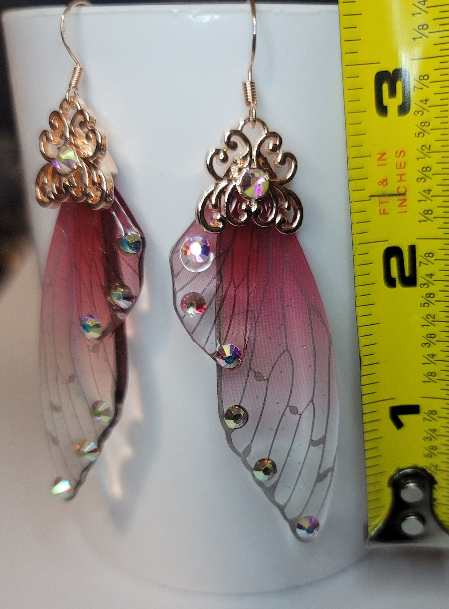 Rose gold Fairy wings clear earrings Mystical magical