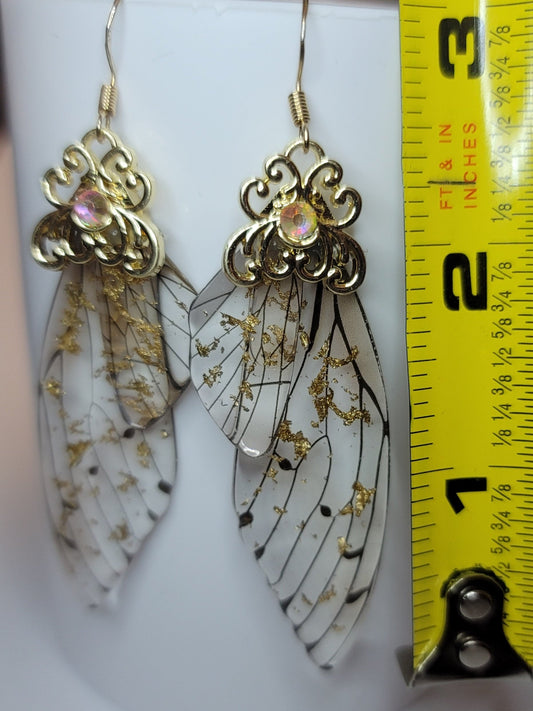 Gold Fairy wings clear earrings Mystical magical