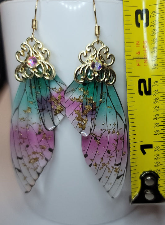 Gold Fairy wings clear earrings Mystical magical