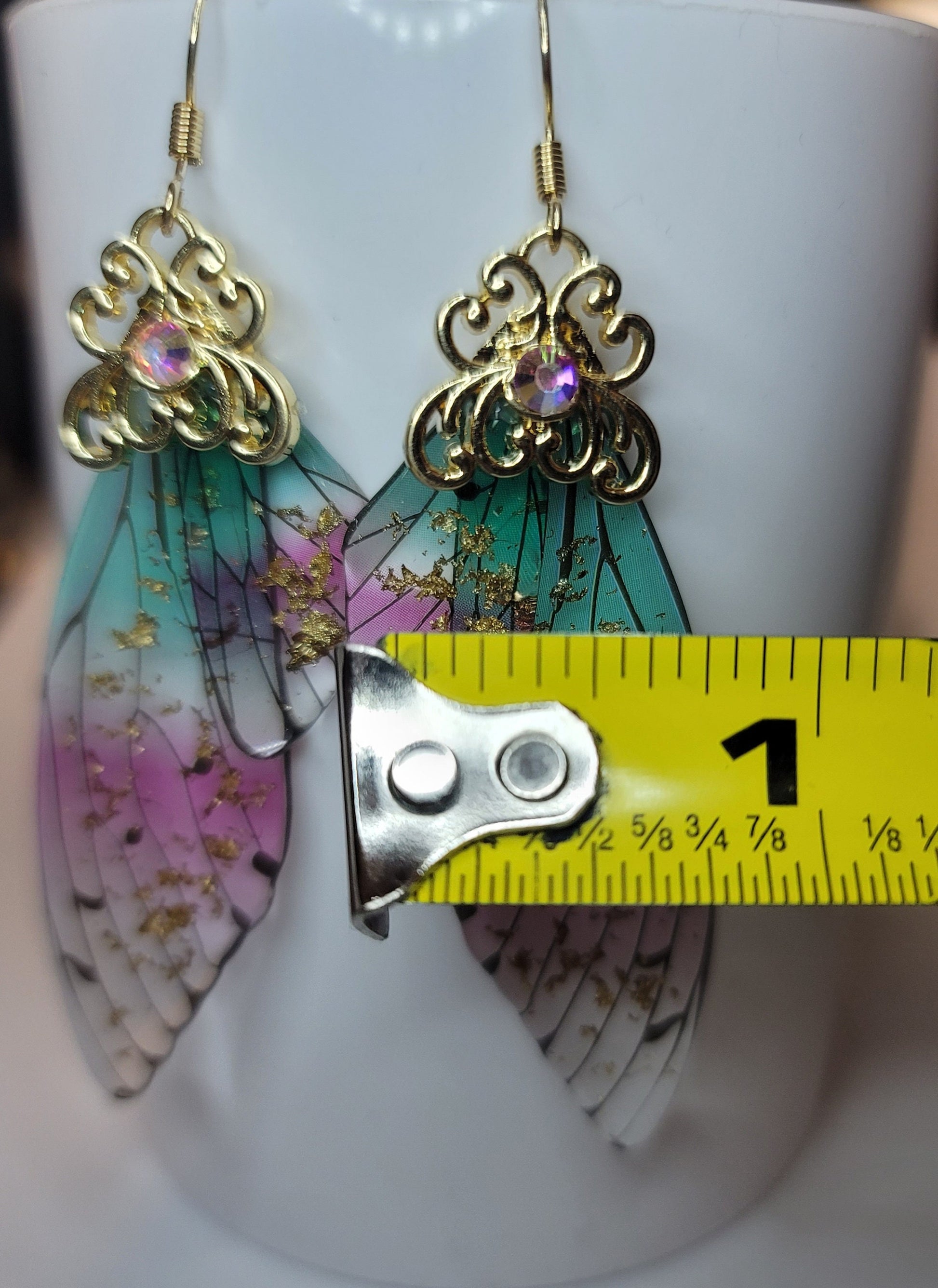 Gold Fairy wings clear earrings Mystical magical