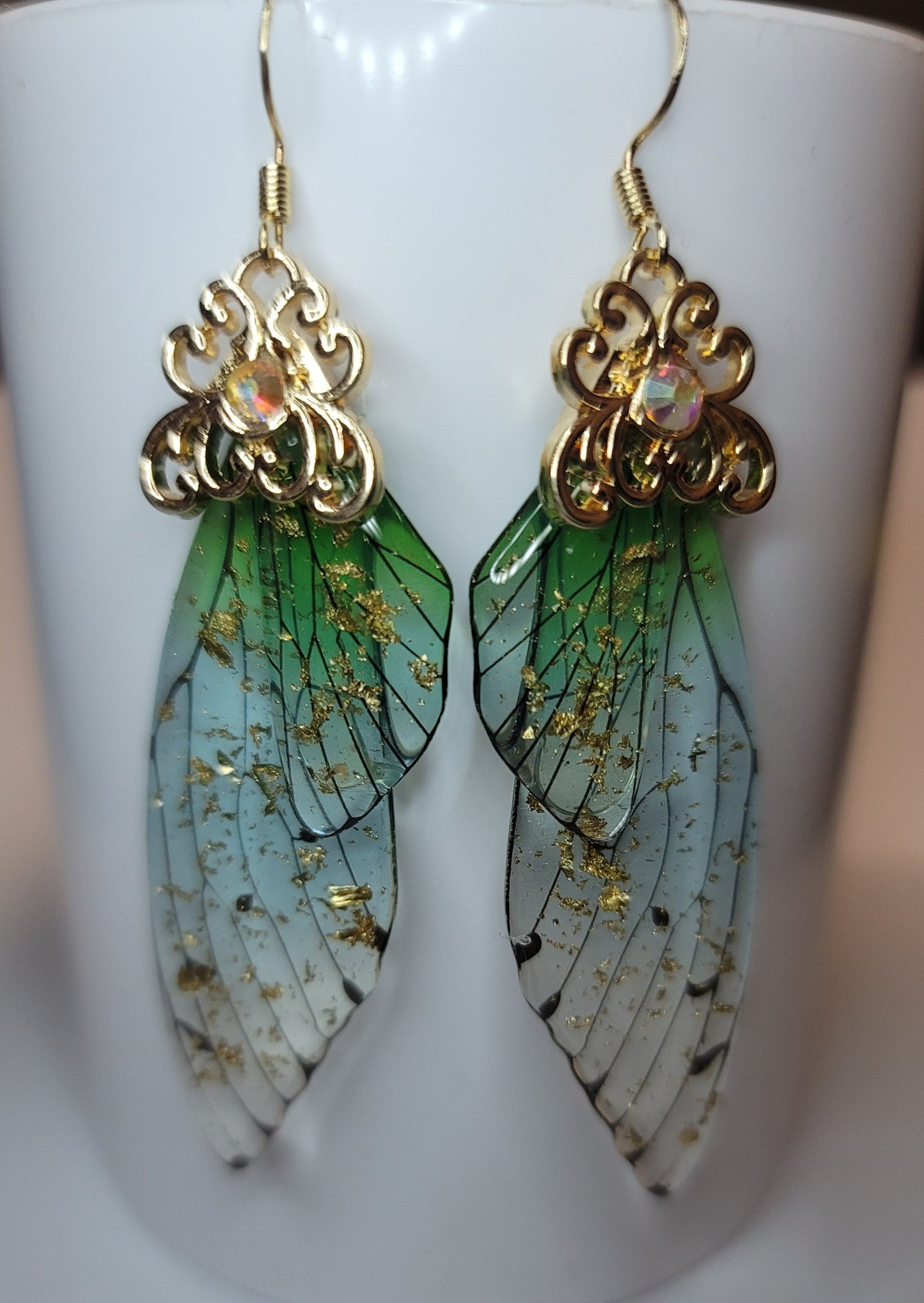 Gold Fairy wings clear earrings Mystical magical