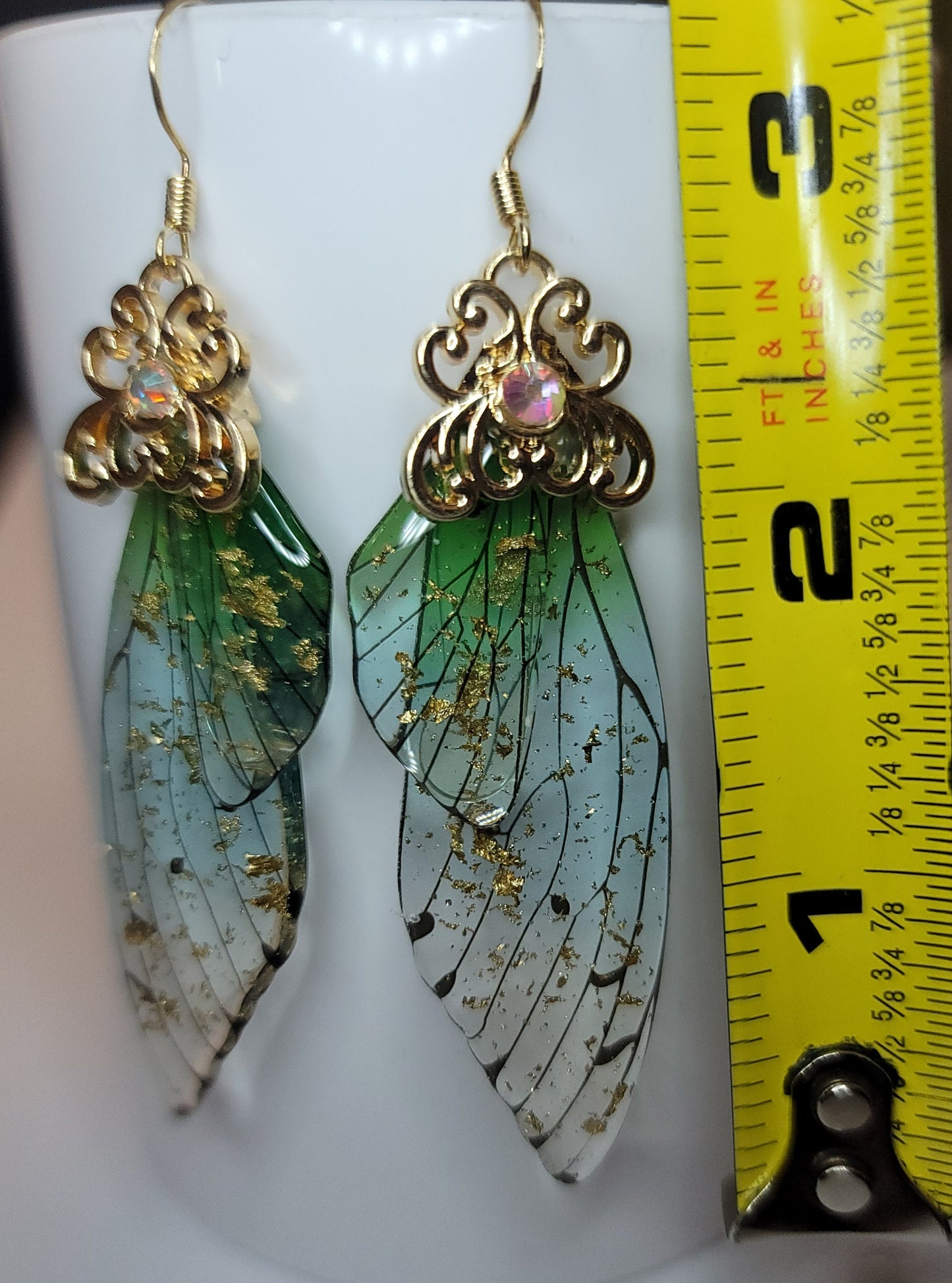 Gold Fairy wings clear earrings Mystical magical