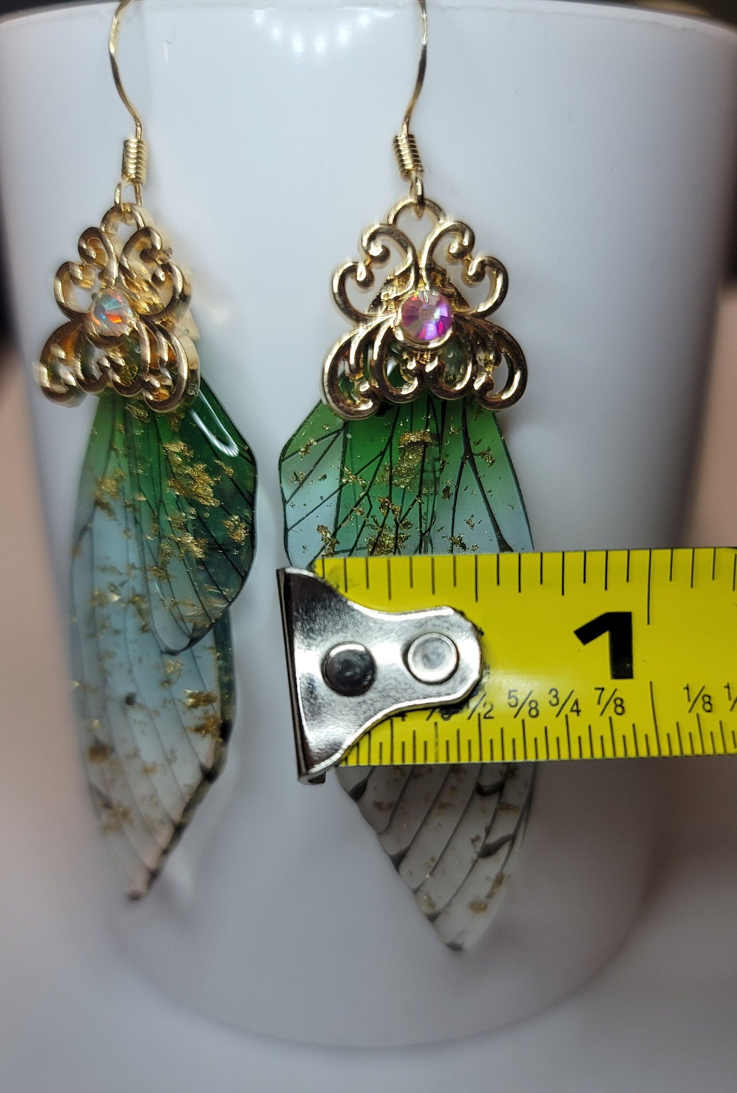 Gold Fairy wings clear earrings Mystical magical