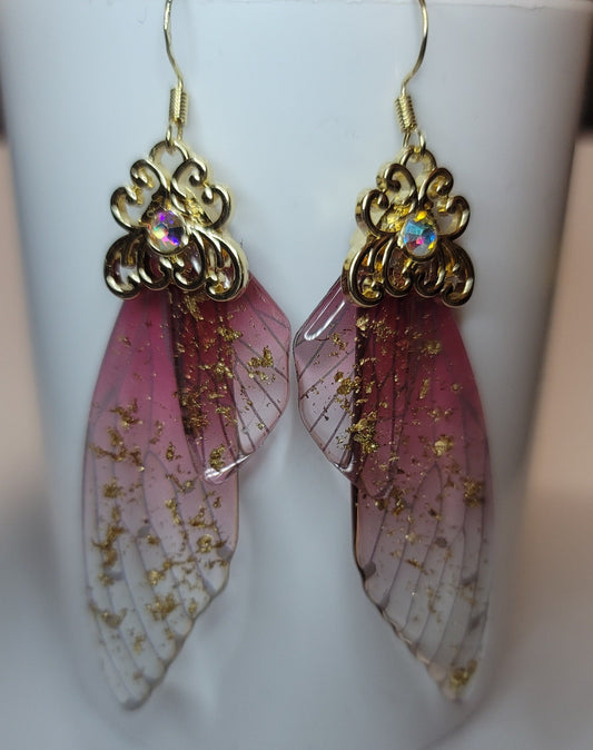 Gold Fairy wings clear earrings Mystical magical