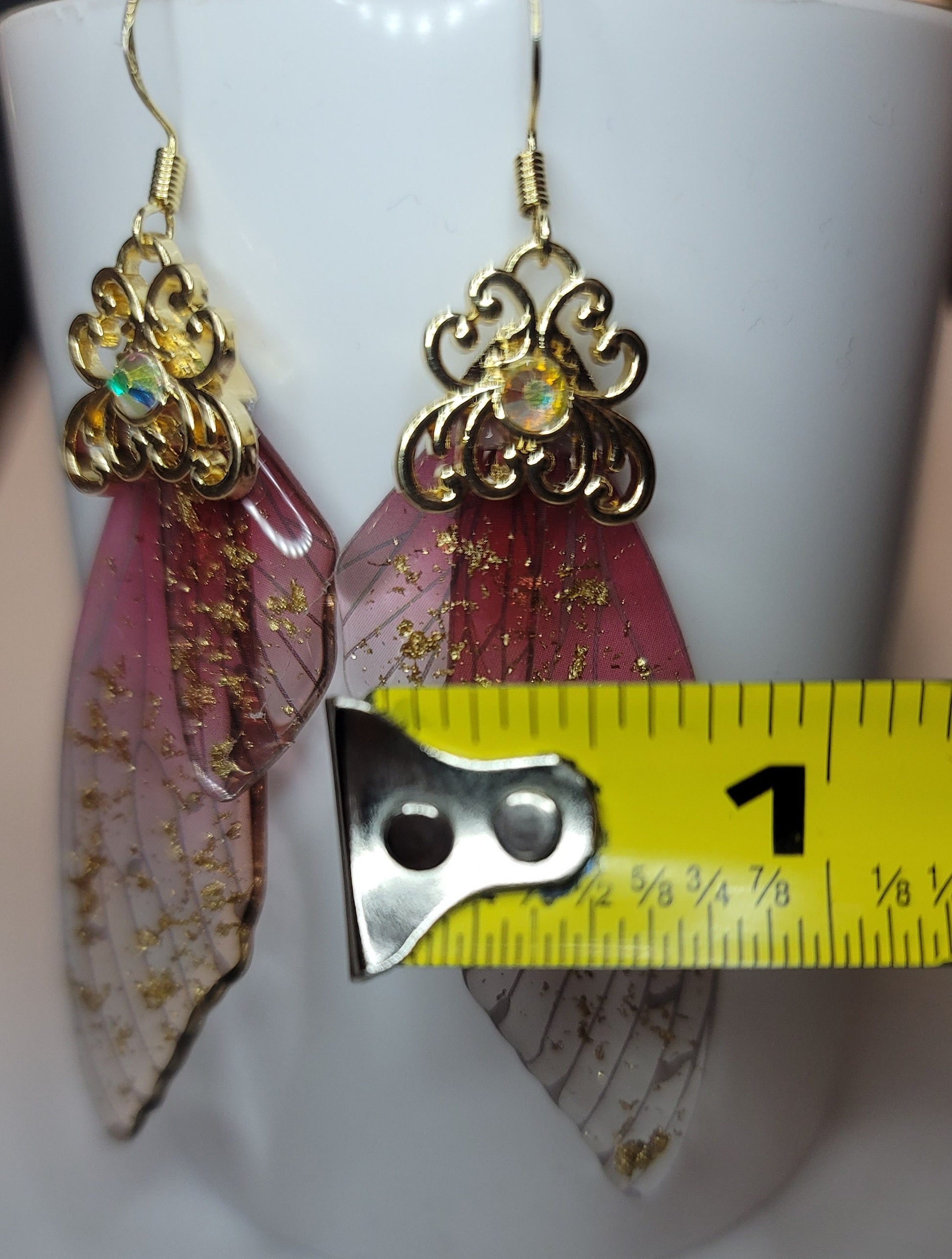 Gold Fairy wings clear earrings Mystical magical