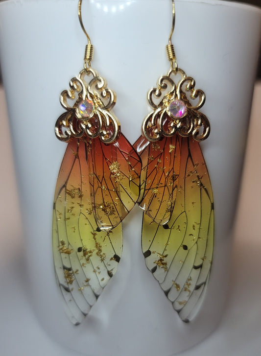 Gold Fairy wings clear earrings Mystical magical