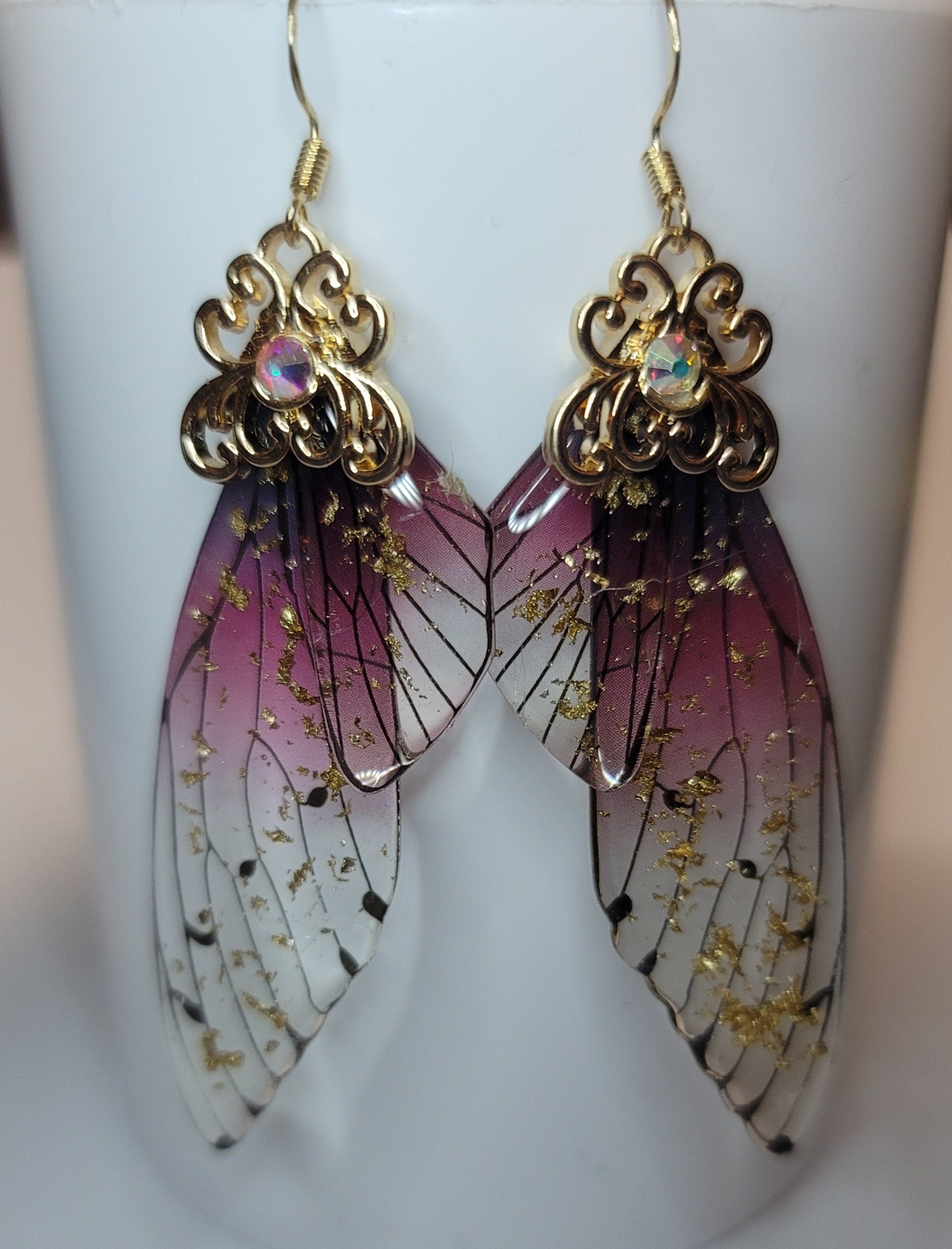 Gold Fairy wings clear earrings Mystical magical