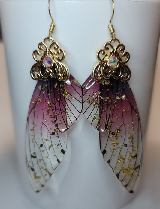 Gold Fairy wings clear earrings Mystical magical