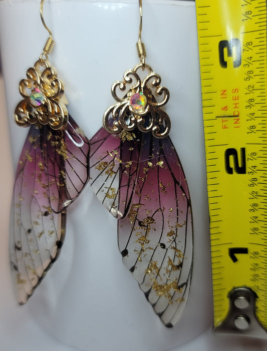 Gold Fairy wings clear earrings Mystical magical