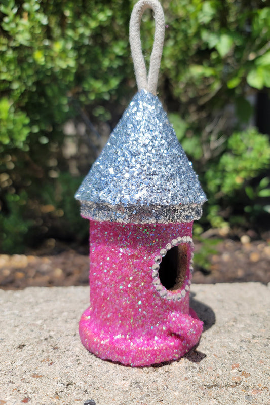 Pink Mini bling bird house glitter rhinestone ornament home decor Princess decor