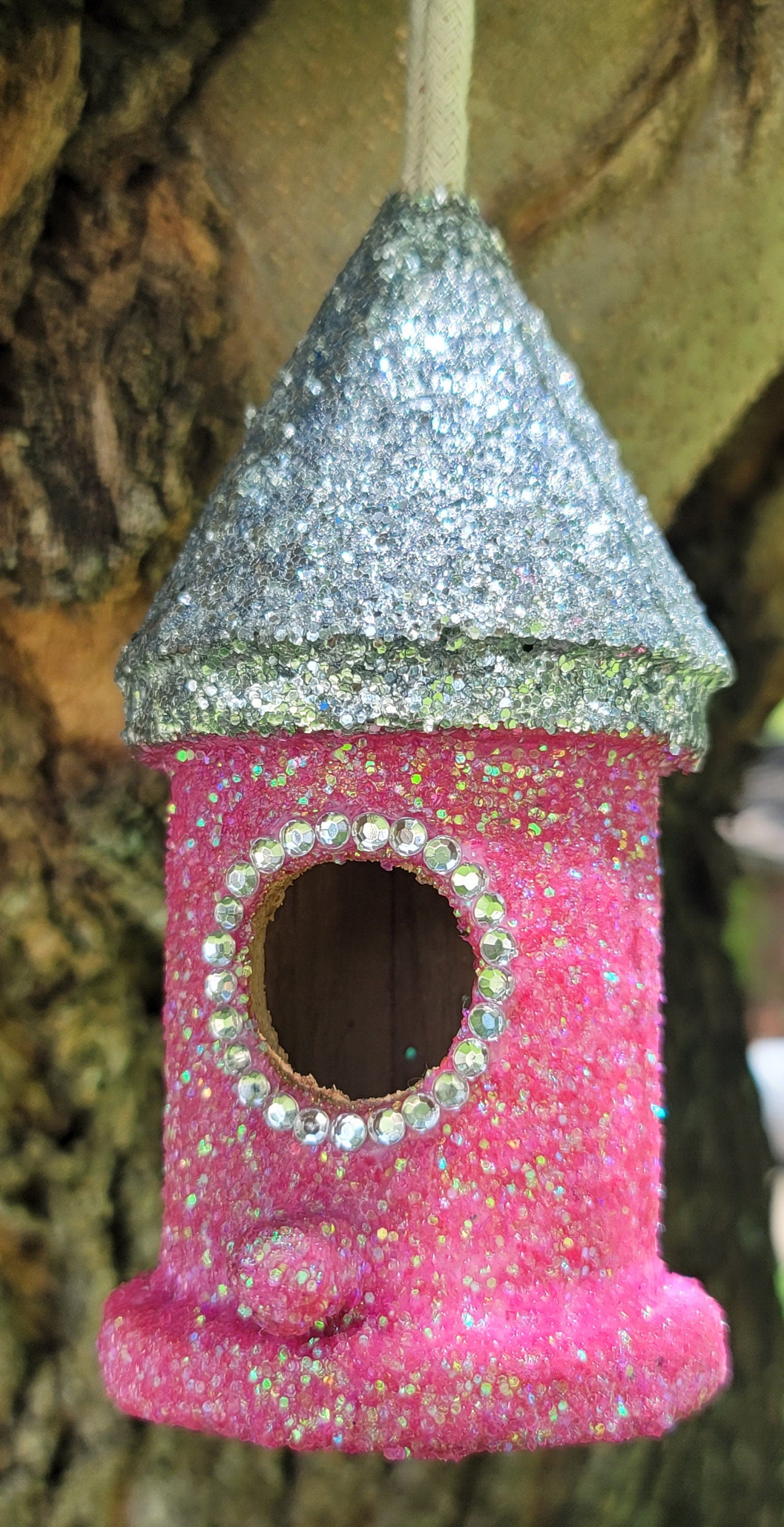 Pink Mini bling bird house glitter rhinestone ornament home decor Princess decor
