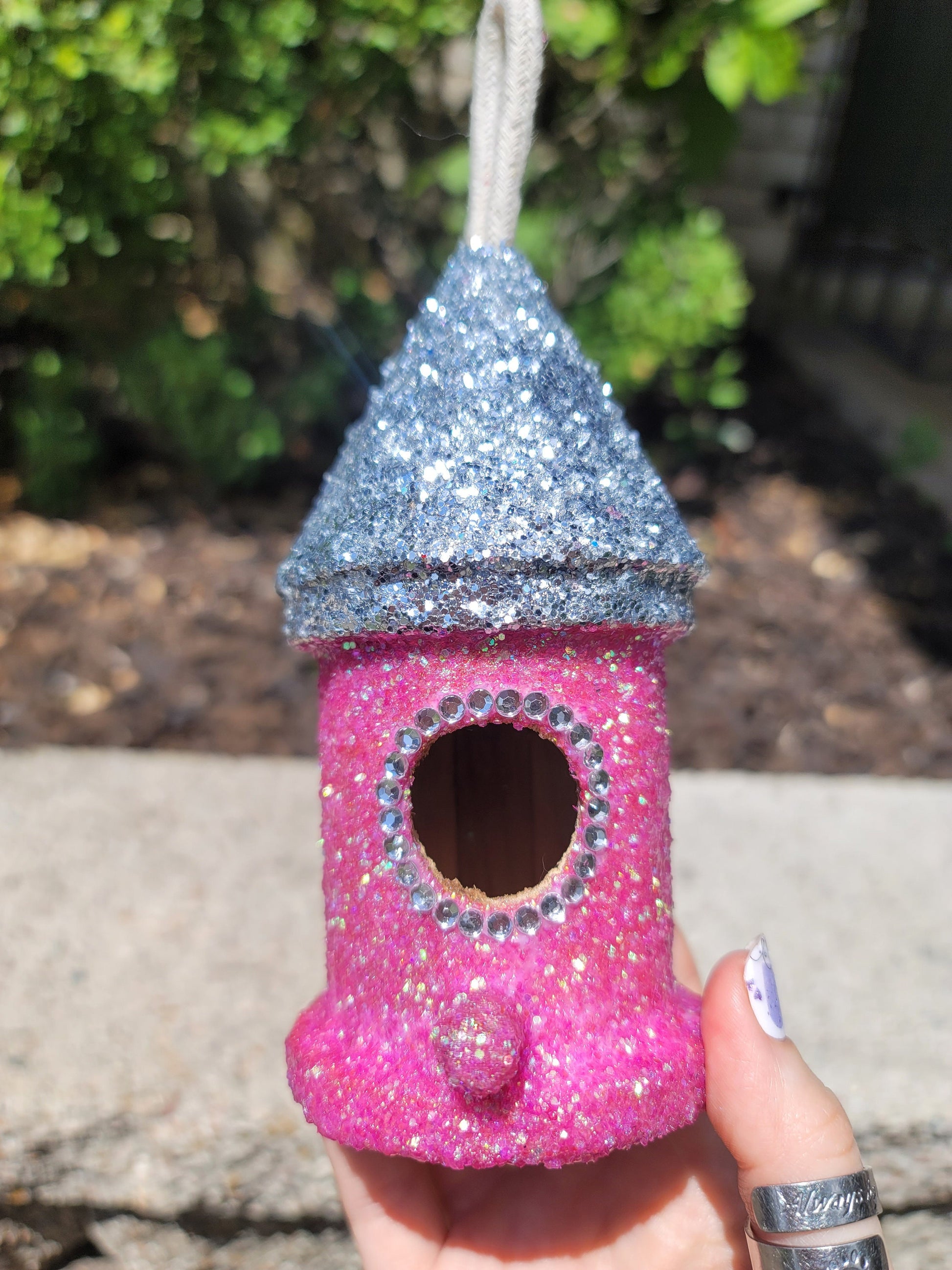 Pink Mini bling bird house glitter rhinestone ornament home decor Princess decor