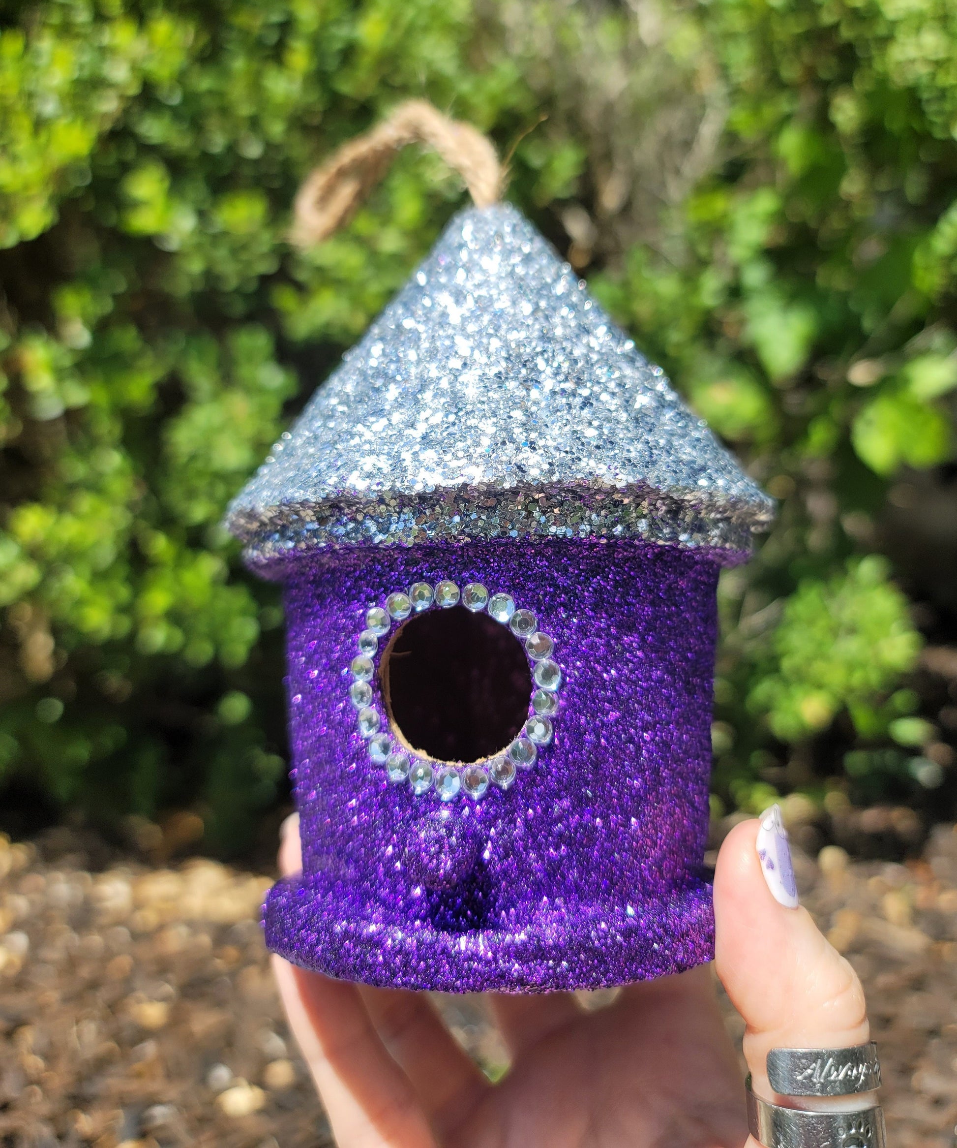 Purple  Mini bling bird house glitter rhinestone ornament home decor Princess decor