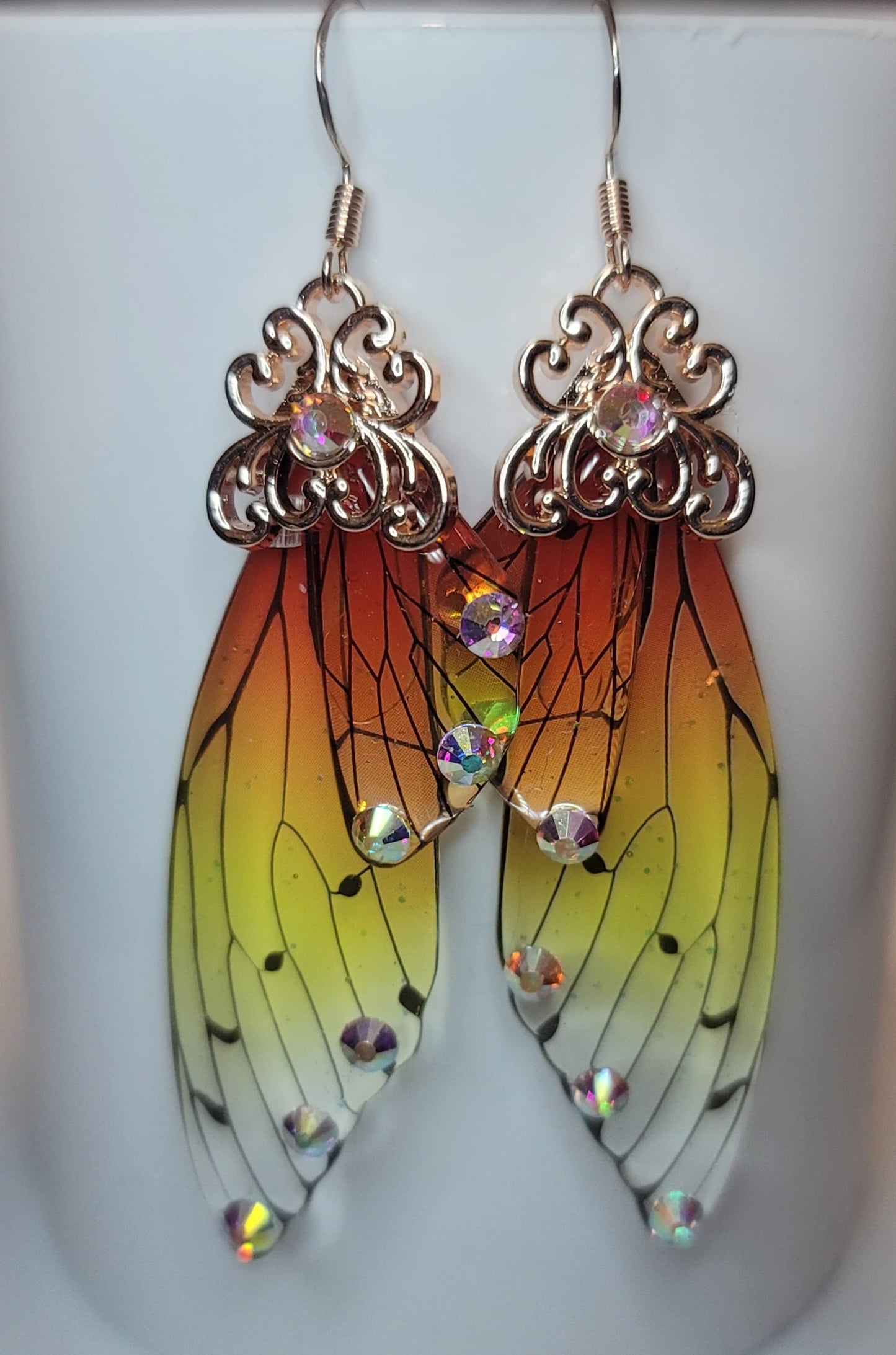 Rose gold Fairy wings clear earrings Mystical magical