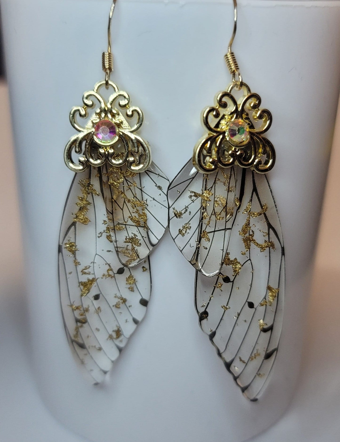 Gold Fairy wings clear earrings Mystical magical
