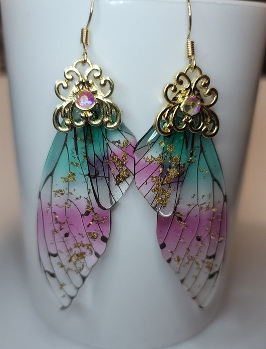 Gold Fairy wings clear earrings Mystical magical