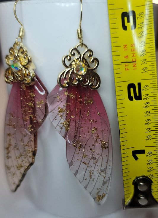 Gold Fairy wings clear earrings Mystical magical