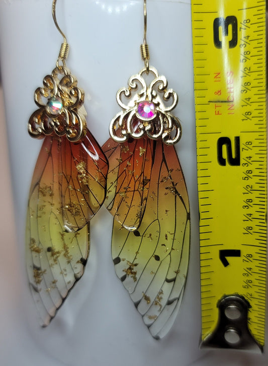 Gold Fairy wings clear earrings Mystical magical