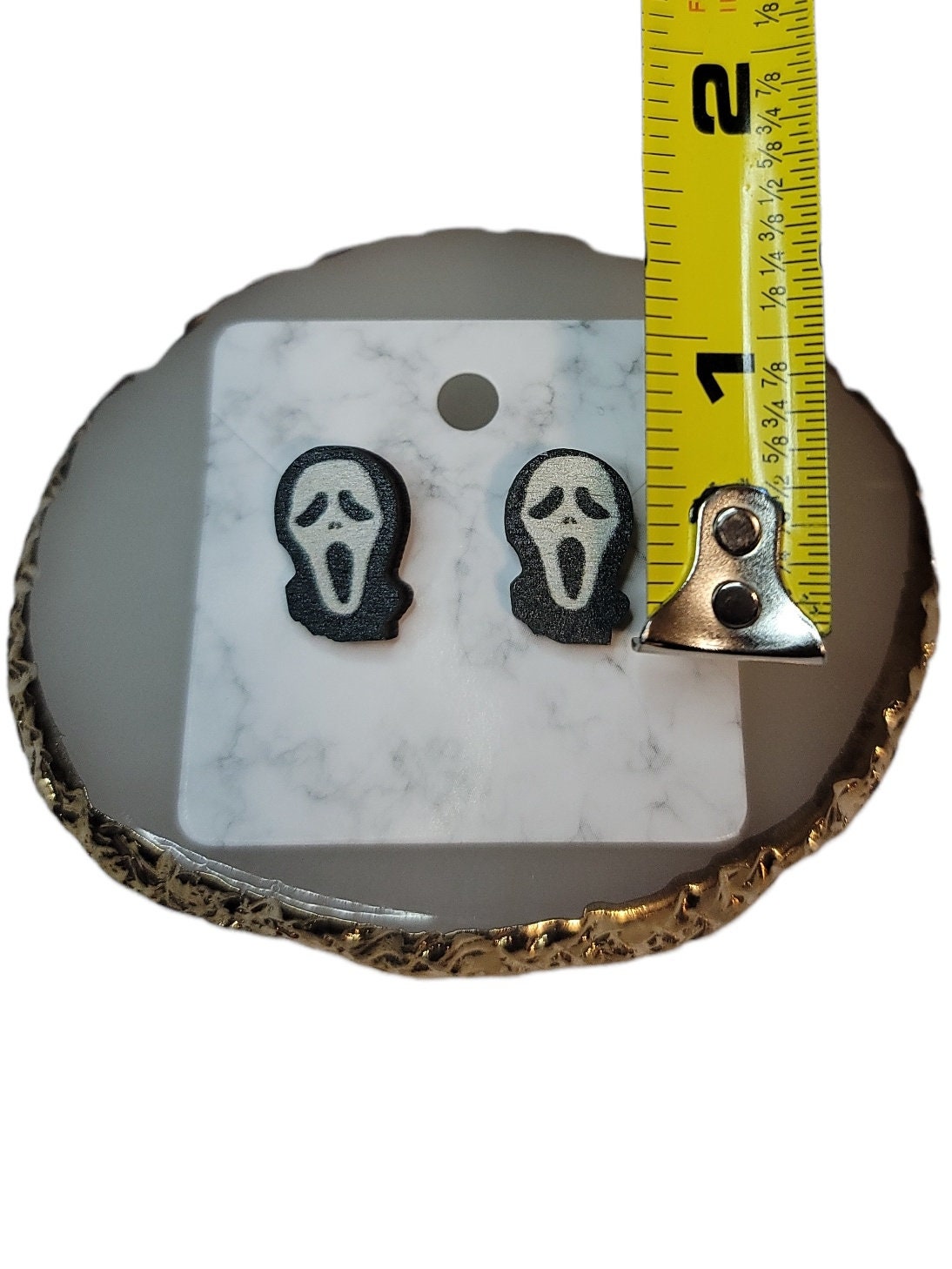 Scream ghost face wood post stud earrings steel pin