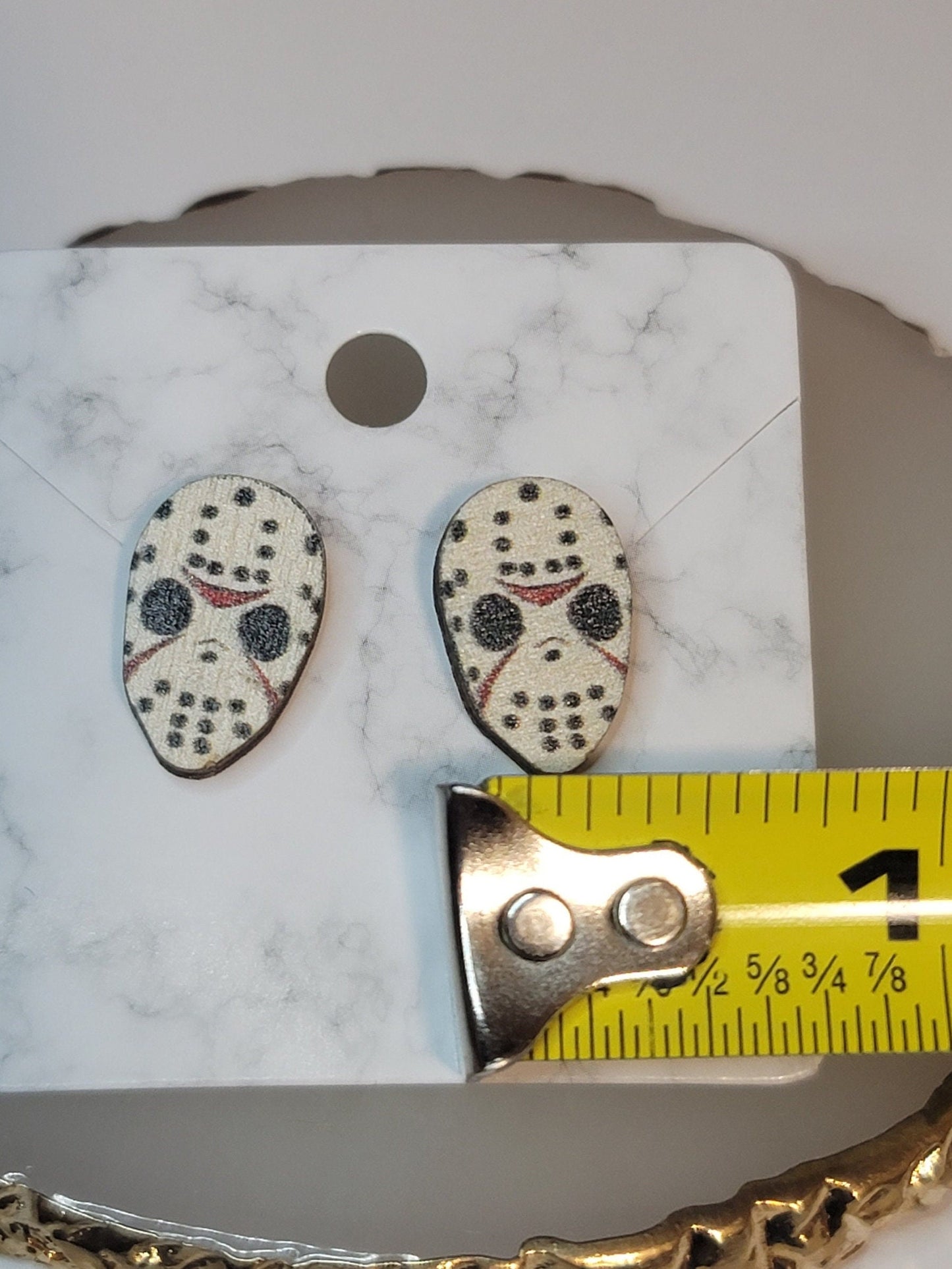 Friday the 13th Jason Voorhees hockey mask wood post stud earrings steel pin