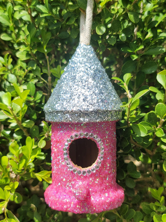 Pink Mini bling bird house glitter rhinestone ornament home decor Princess decor