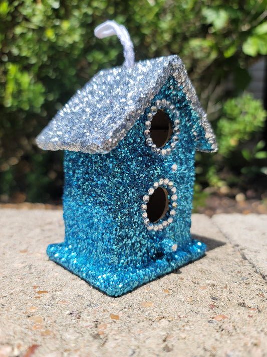 Blue Mini bling bird house glitter rhinestone ornament home decor Princess decor