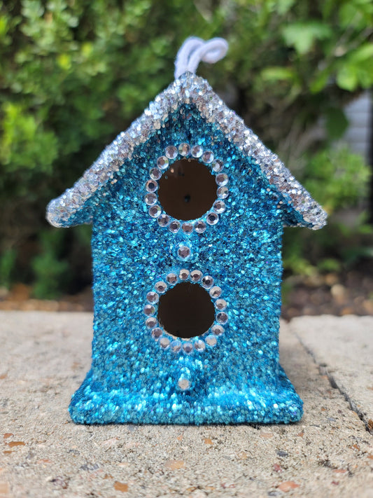 Blue Mini bling bird house glitter rhinestone ornament home decor Princess decor