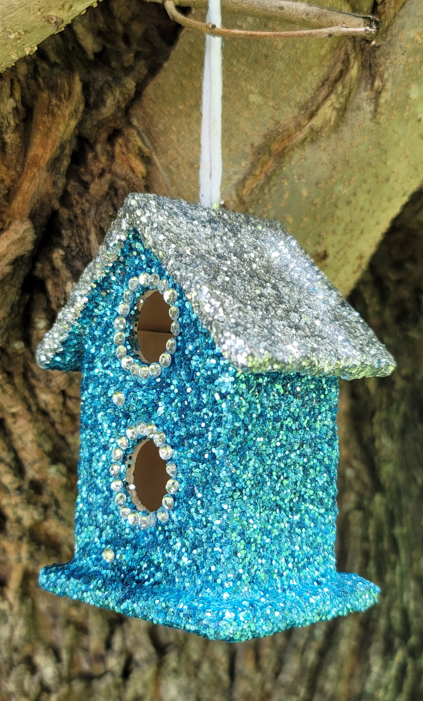 Blue Mini bling bird house glitter rhinestone ornament home decor Princess decor