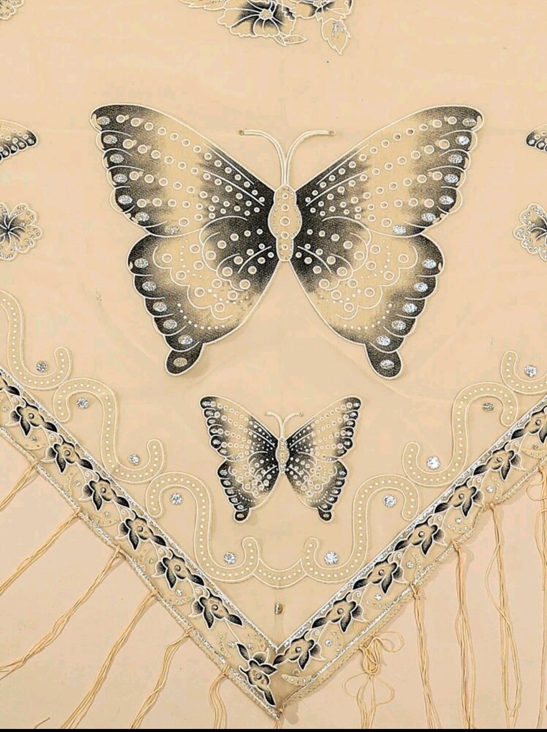 Beige Butterfly floral pattern triangular scarf