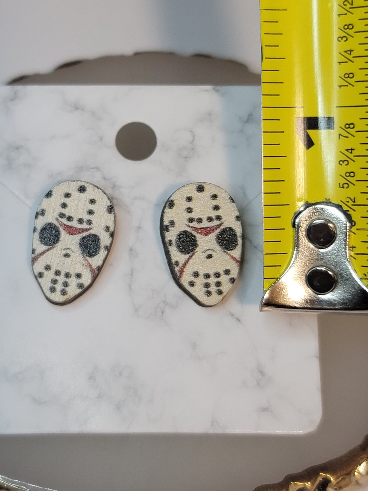 Friday the 13th Jason Voorhees hockey mask wood post stud earrings steel pin