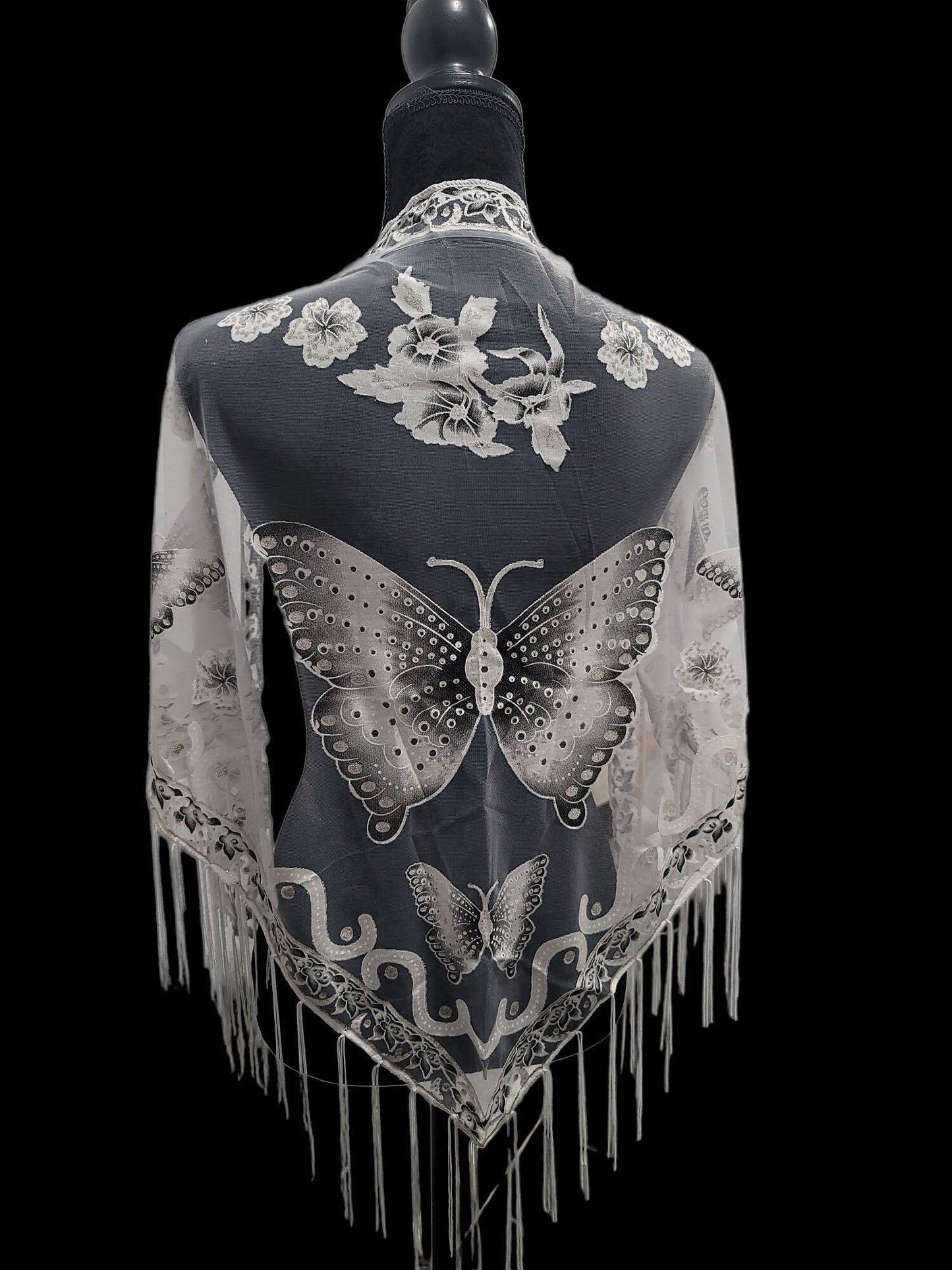 White Butterfly floral pattern triangular scarf