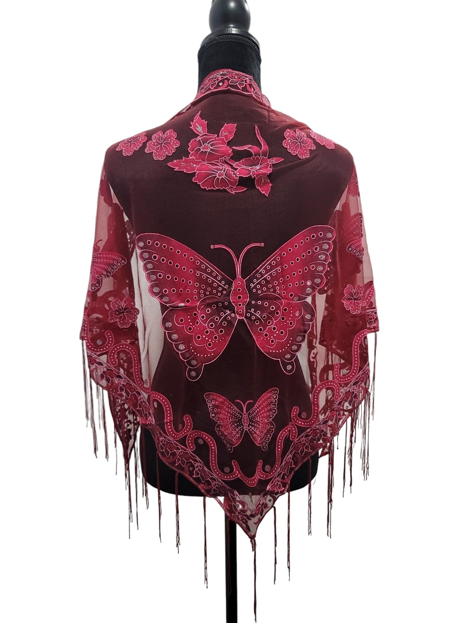 Red Butterfly floral pattern triangular scarf