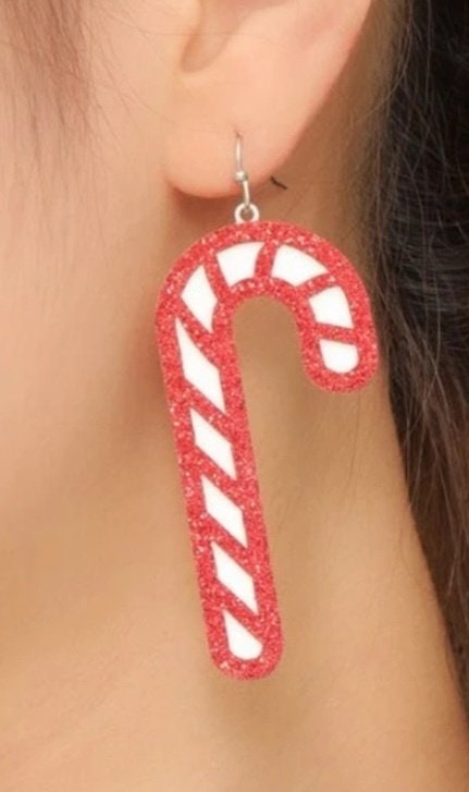 Candy cane earrings post stud Christmas earrings red and white