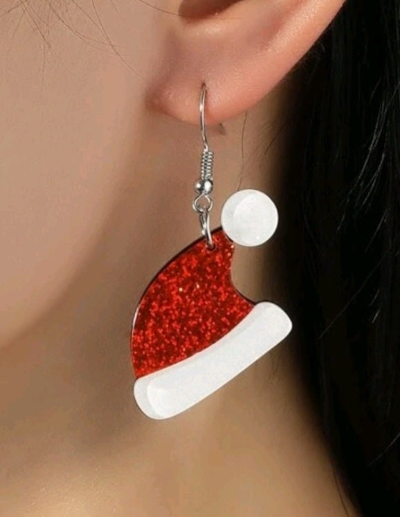 Santa Hat Christmas drop earrings dangle hook earrings