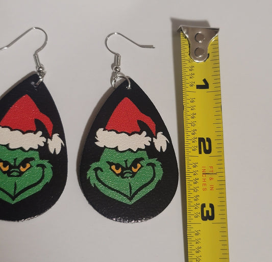 The Grinch earrings Christmas dangle hook earrings PU leather