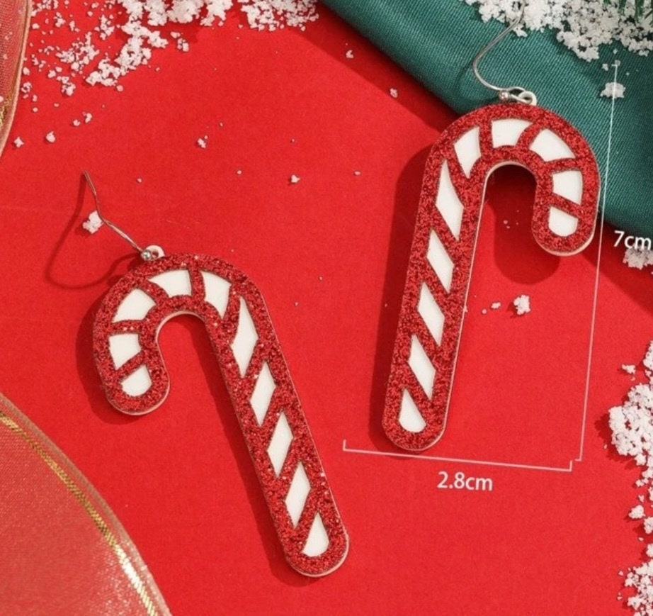 Candy cane earrings post stud Christmas earrings red and white