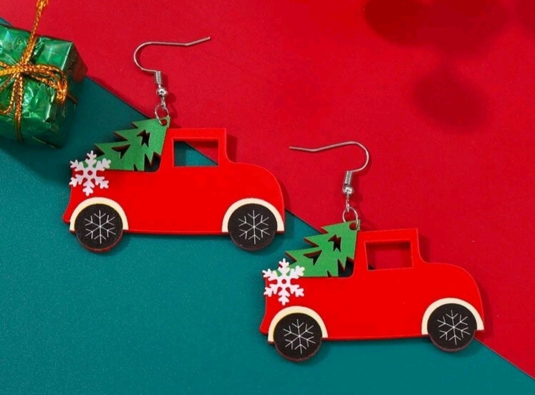Red Truck Christmas earrings dangle drop earrings