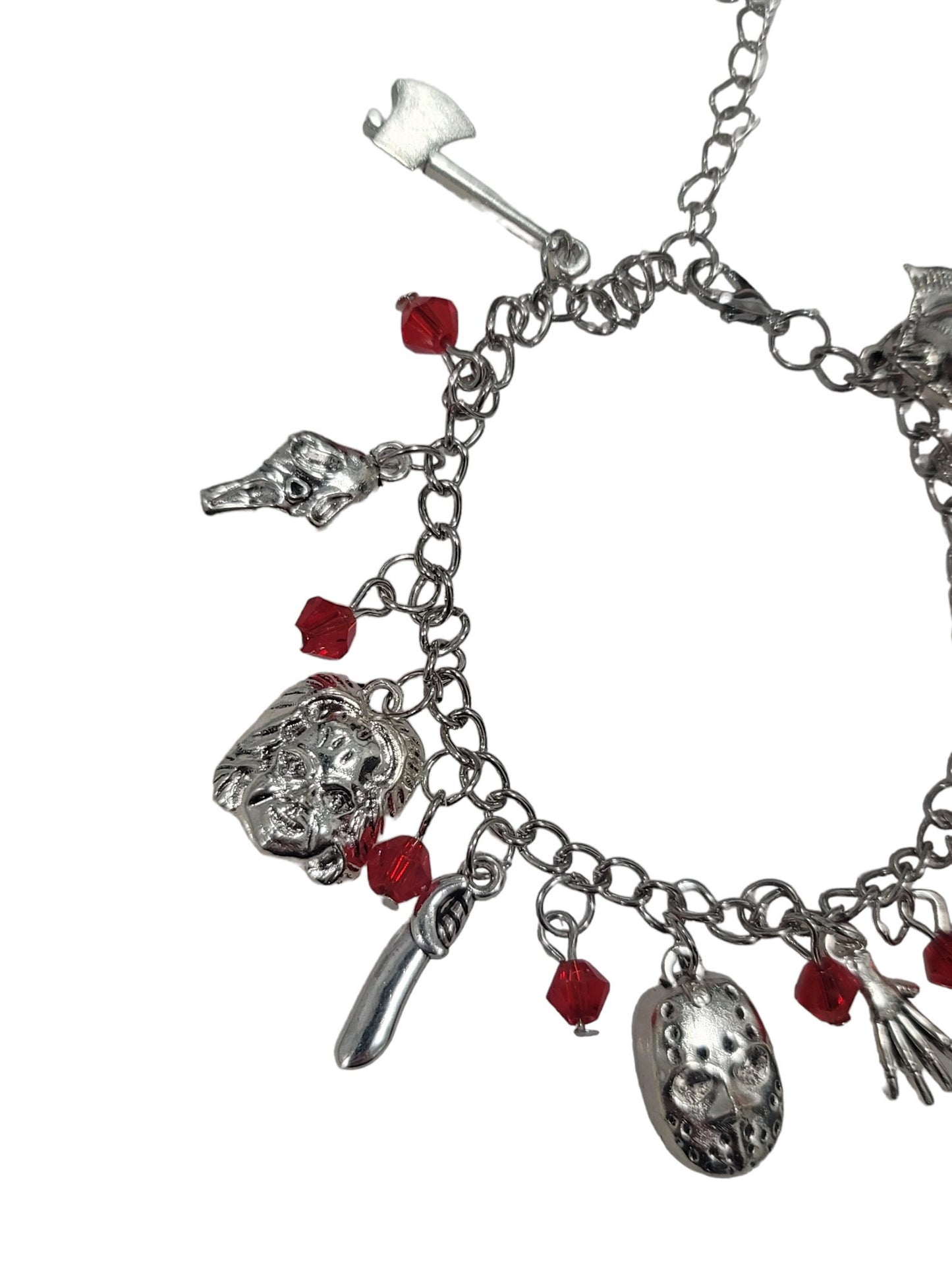Horror charm bracelet Freddy Michael Jason Chucky and more red beads silver charm bracelet