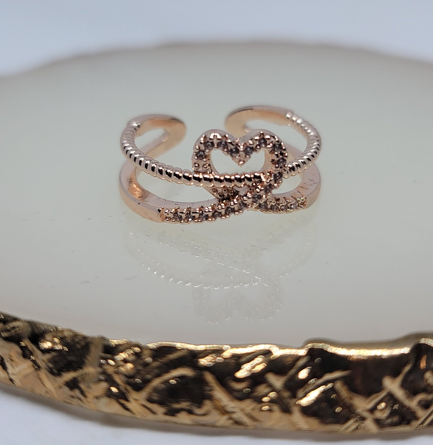 Rose gold rhinestone heart ring 7