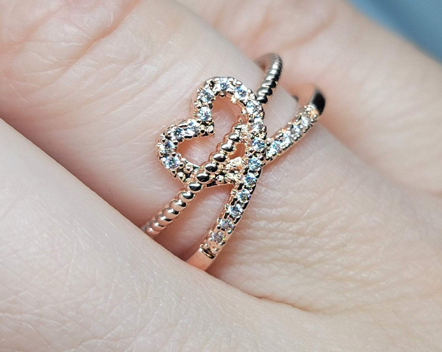 Rose gold rhinestone heart ring 7