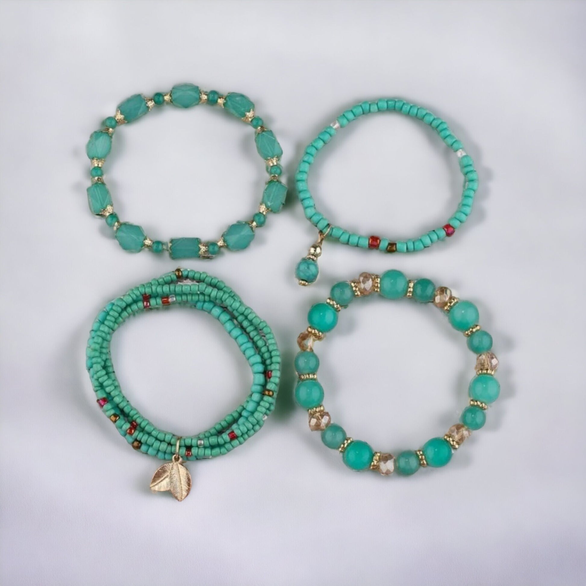 Turquoise bead bracelets 4 piece set