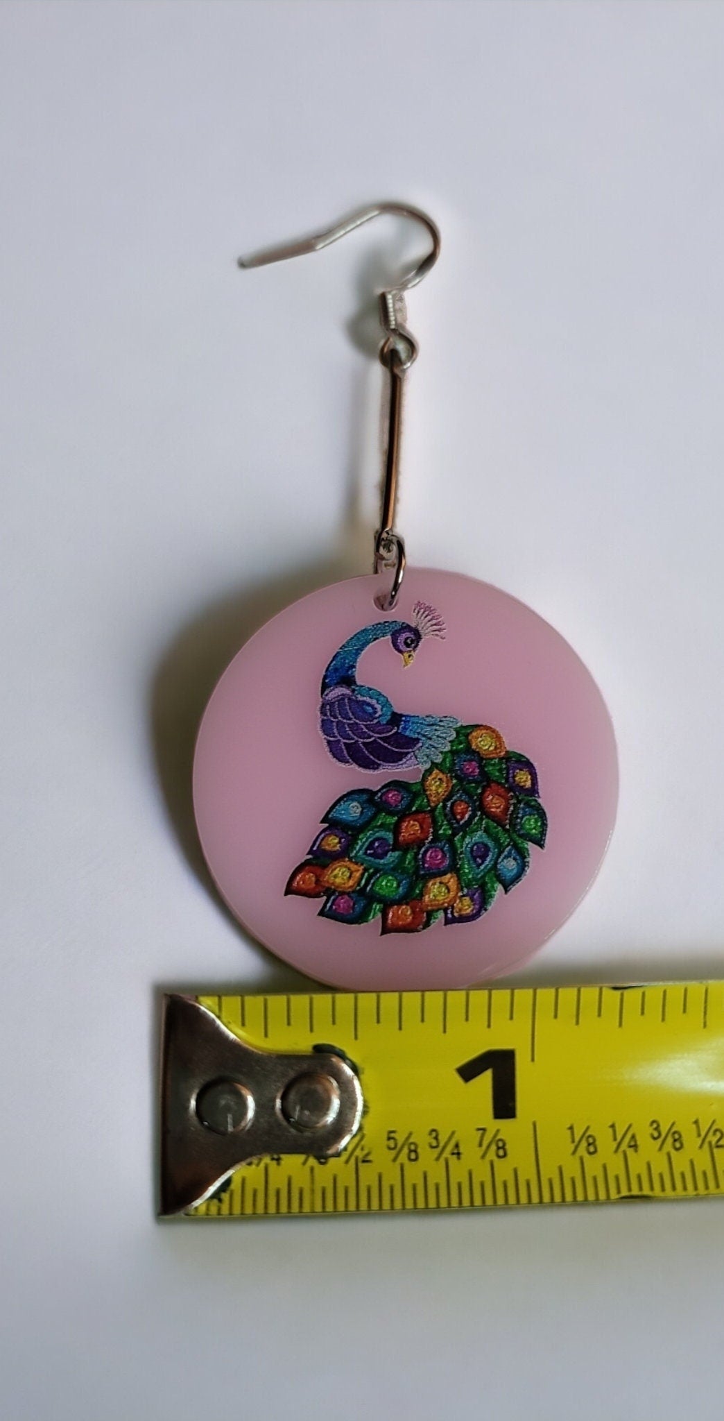 Pink peackcock round earrings dangle hook
