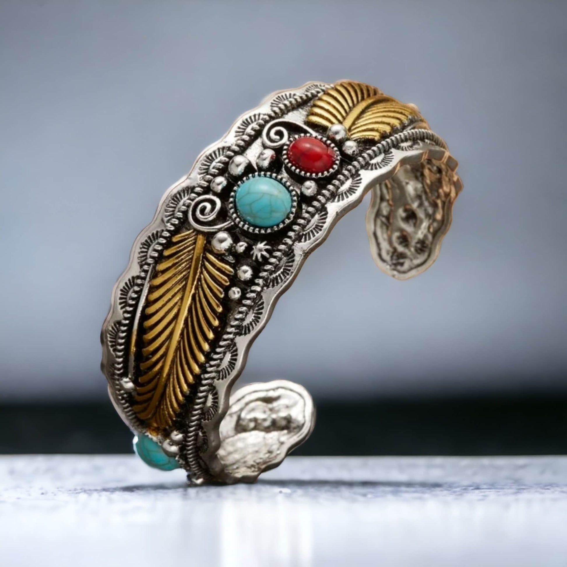 Turquoise color silver gold bangle cuff bracelet