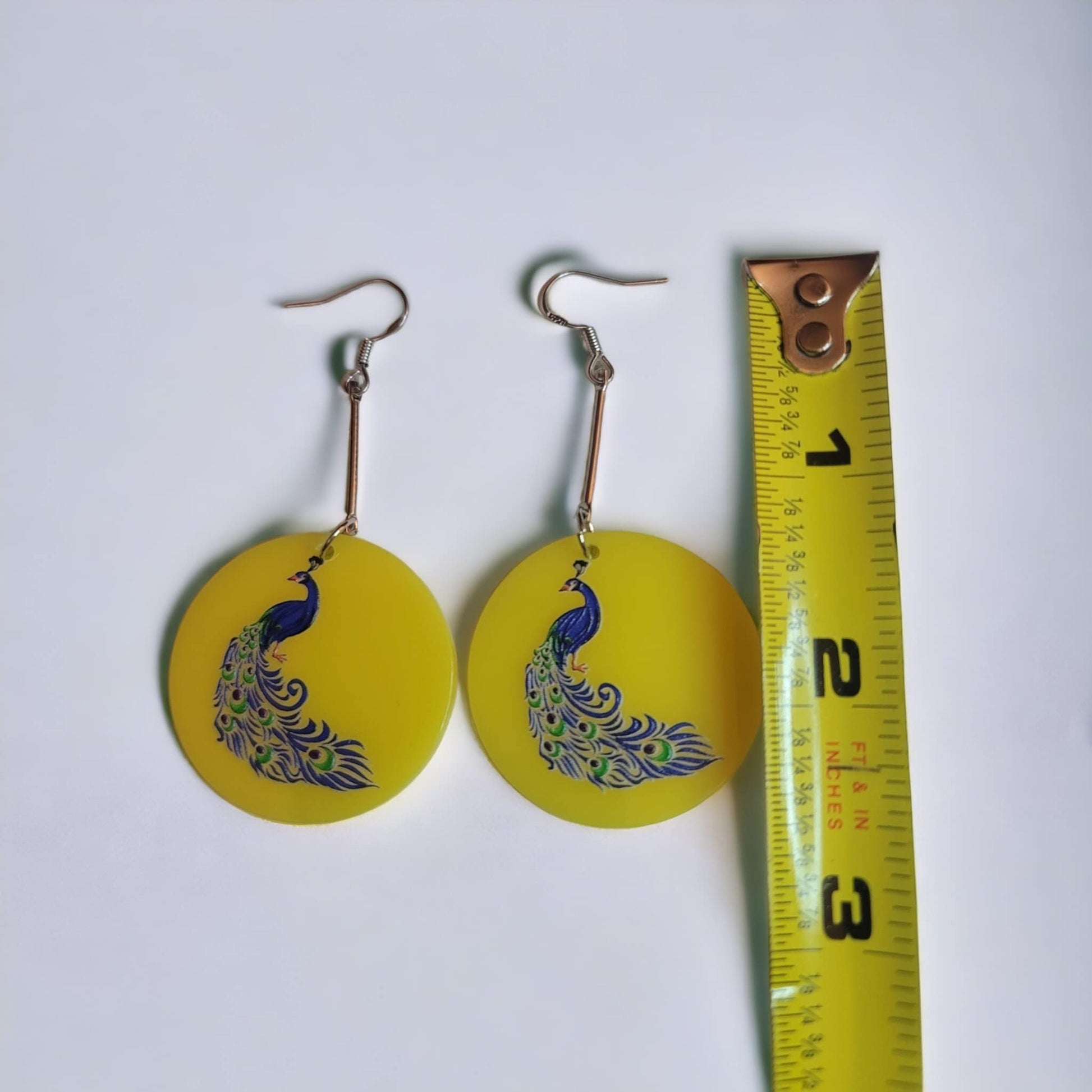Yellow peacock round earrings dangle hook