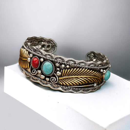 Turquoise color silver gold bangle cuff bracelet