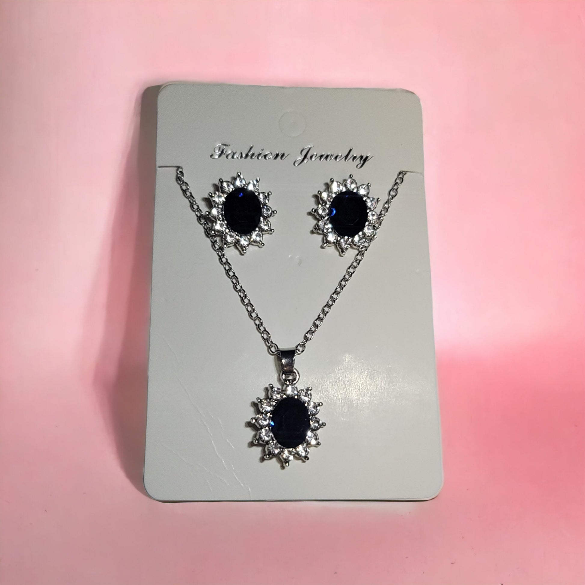 CZ Royal Blue necklace earrings set