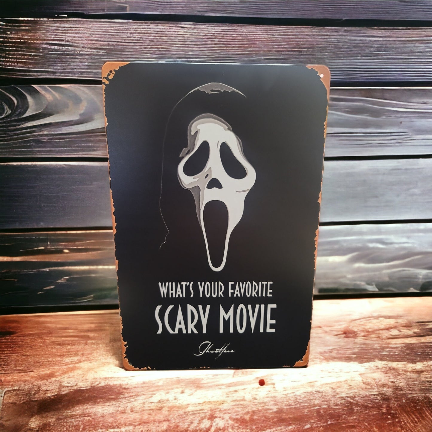 Scream metal tin sign what's your favorite scary movie Ghostface horror movie