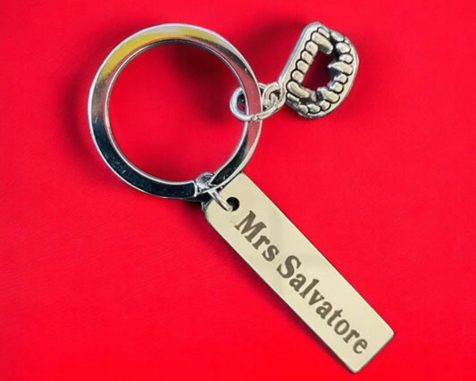 Mrs Salvatore silver keychain Vampire Diaries