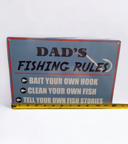 Dad's fishing rules metal tin sign